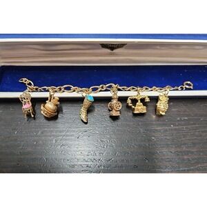 VTG‎ Avon Gold Tone Boot Chair Owl Phone Parfume  Charm Bracelet Signed 7"